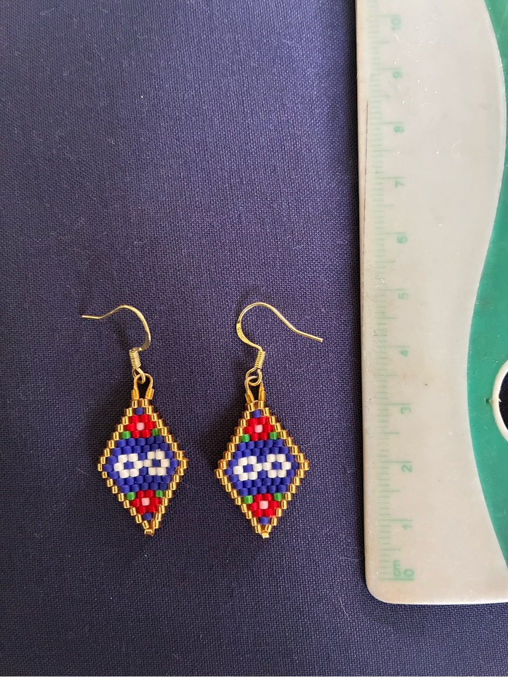 Handmade Gold Beaded Diamond Drop Earrings - Multicolor